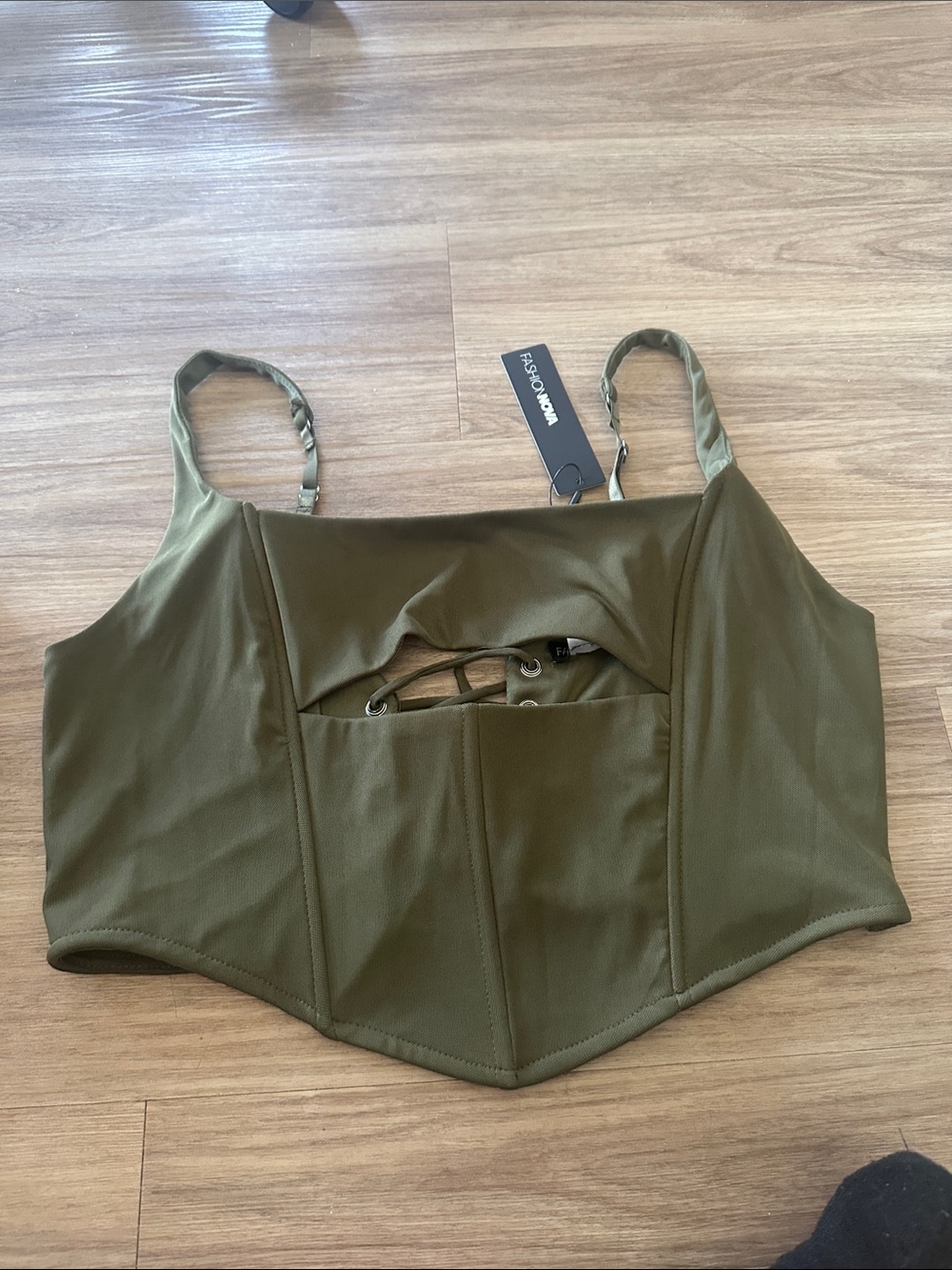 Fashion Nova Olive Green Lace-Up Corset Tank